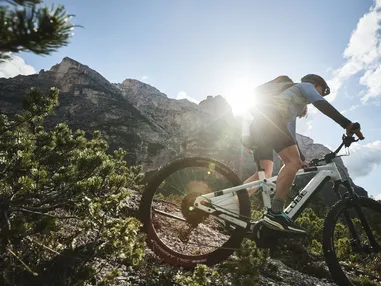 Downhill Biker during a Bike Holiday in the Dolomites